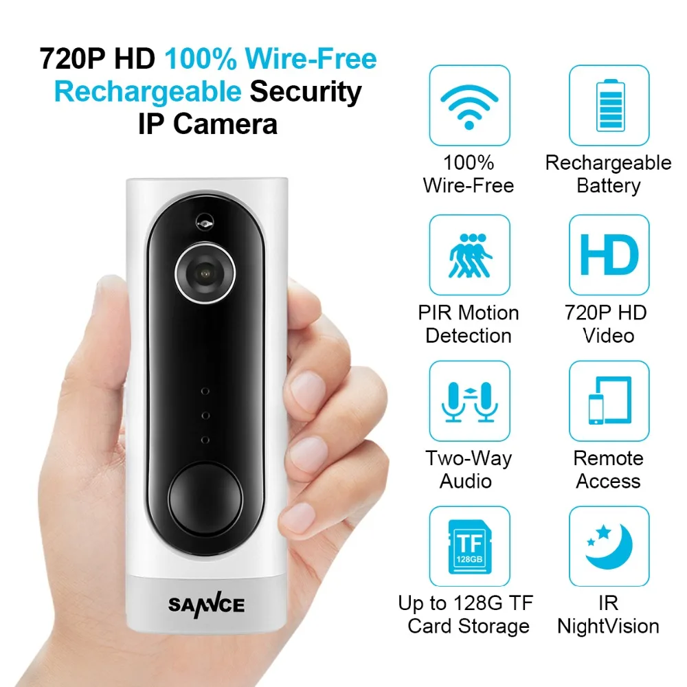 

SANNCE Home Security 720P HD Mini IP Camera WiFi Wireless Night Vision Camera 3000mA Rechargeable Battery PIR Baby Monitor