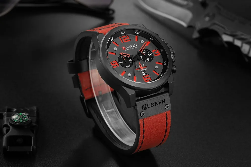 CURREN Top Brand Luxury Quartz Men Chronograph Watches Leather Strap Business Male Wristwatches Montre Men Clock Erkek Kol Saati