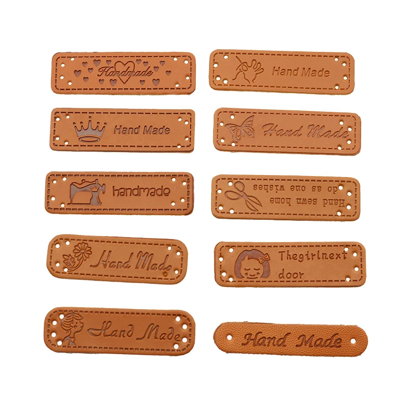 

Wholesale! 10pcs Handmade Label Pu Leather Label Clothing Clothing Label Jeans Bag Shoes Sewing Accessories