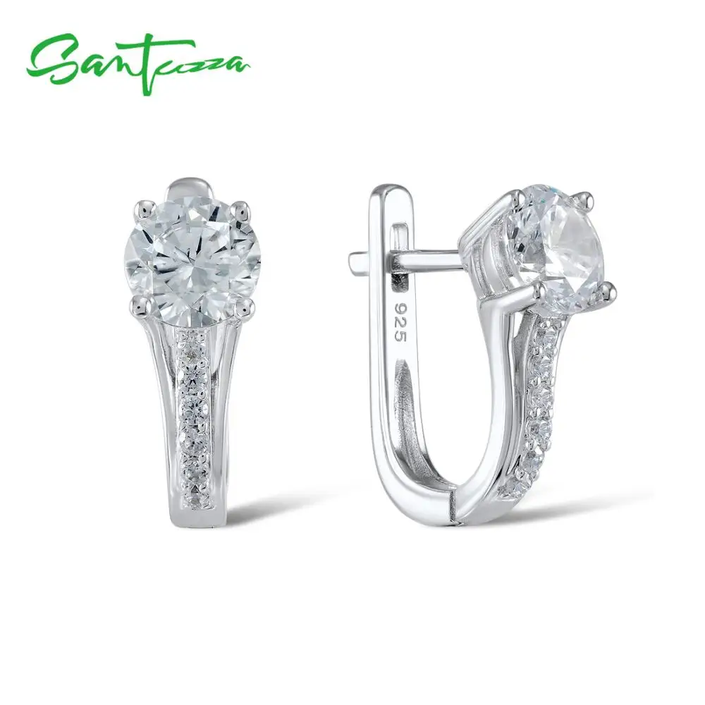 SANTUZZA серебряные серьги для женщин 925 пробы серебряные серьги-клипс Серебро 925 с камнями Кубический Цирконий brincos Ювелирные Изделия
