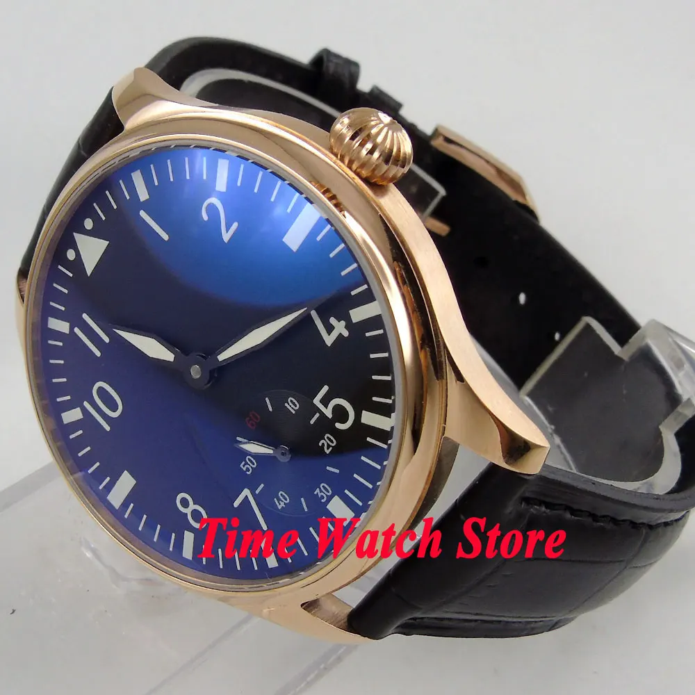 Parnis 44mm Gold case black dial white marks luminous 6498 hand winding movement Men's watch 252 Parnis 44mm Gold case black dial white marks luminous 6498 hand winding movement Men's watch 252