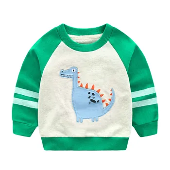 

Spring autumn cotton boys sweatshirt baby pullover kids tops children clothes cartoon dinosaur striped contrast color 2 to 9 yrs