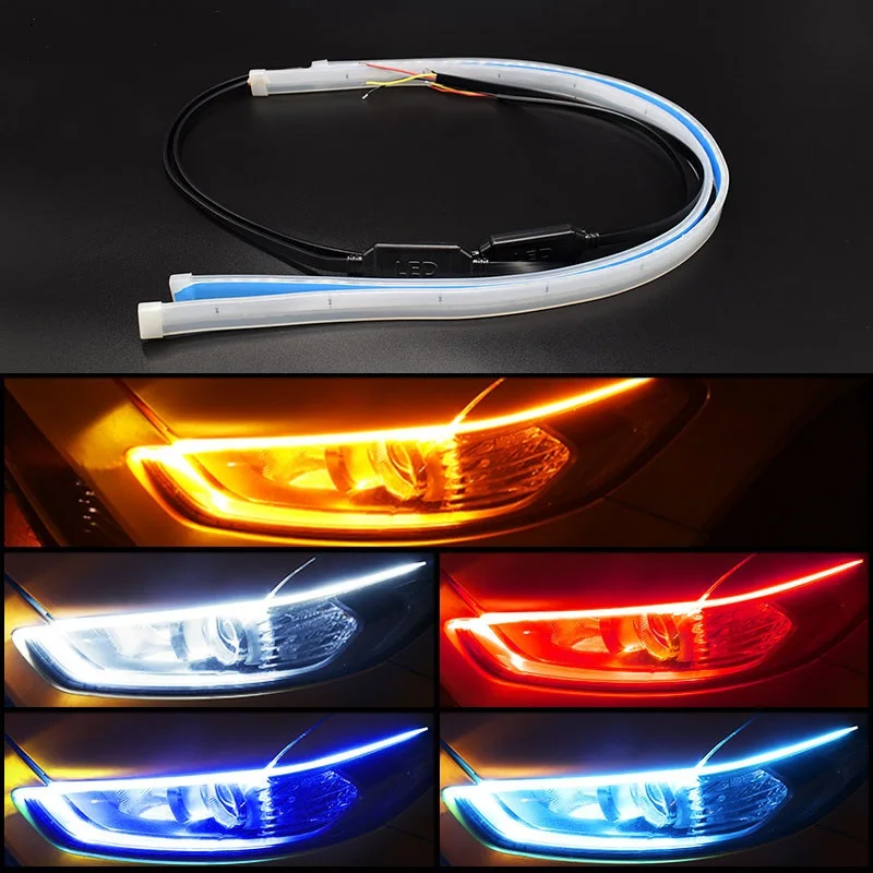 

Auto Lamps For Cars DRL LED Daytime Running Lights Car Styling Accessories Turn Signal Guide Strip Headlight Assembly 2pcs
