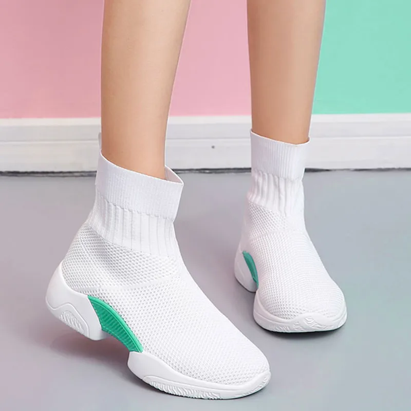 

High Top Breathable Ankle Boot Women Socks Shoes Female Sneakers Casual Elasticity Wedge Platform Shoes zapatillas Mujer
