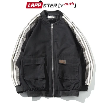 

LAPPSTER Men Side Striped Bomber Jackets Coats 2020 Man Streetwear Harajuku Windbreaker Cargo Baseball Jackets Vintage Plus Size