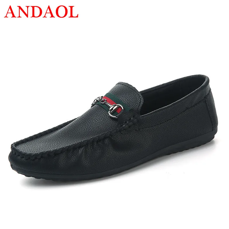 

ANDAOL Men's Leather Casual Shoes New Soft Leather Non-Slip Light Designer Loafers Luxury Slip-On Bushiness Office Driving Shoes
