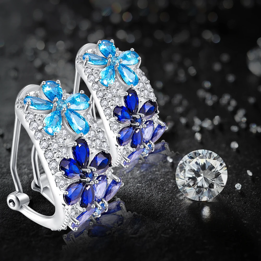 Женские серьги из серебра 925 пробы с голубым рубином и топазом|earrings| |