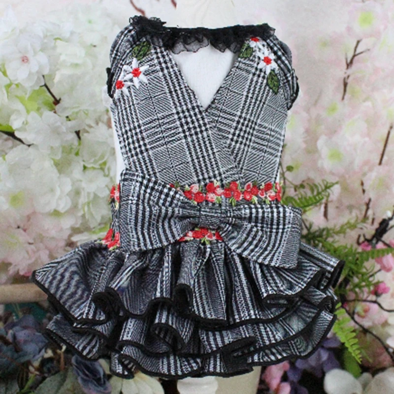 

Pet Dog Dress Puppy Home Skirt Clothes Black Lattice For Small Dogs Fake Two Piece Braces Dress Suit Chihuahua Yorkshire Poodle