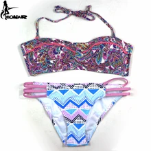 Бикини с пуш-ап, новинка, стильный женский купальник, пуш-ап, сексуальный комплект бикини, купальник с принтом, бандажный купальник, купальный костюм