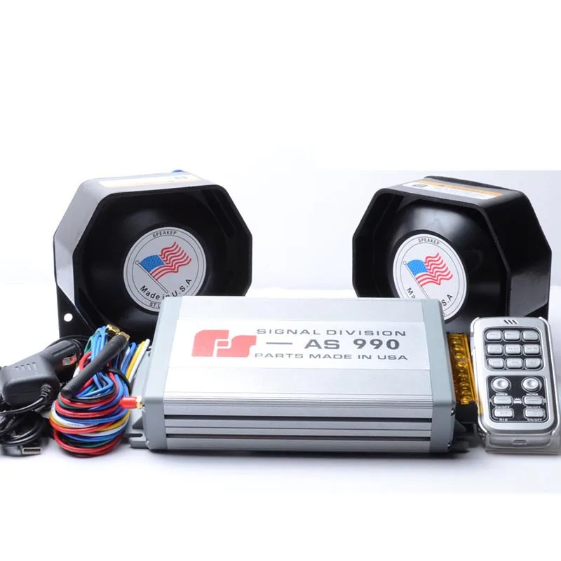 400W Police Siren Electronic Horn Car Alarm Siren Silver AS990 Host+Ultra Slim Speaker 18 Tone Loudspeaker Wireless Car Styling