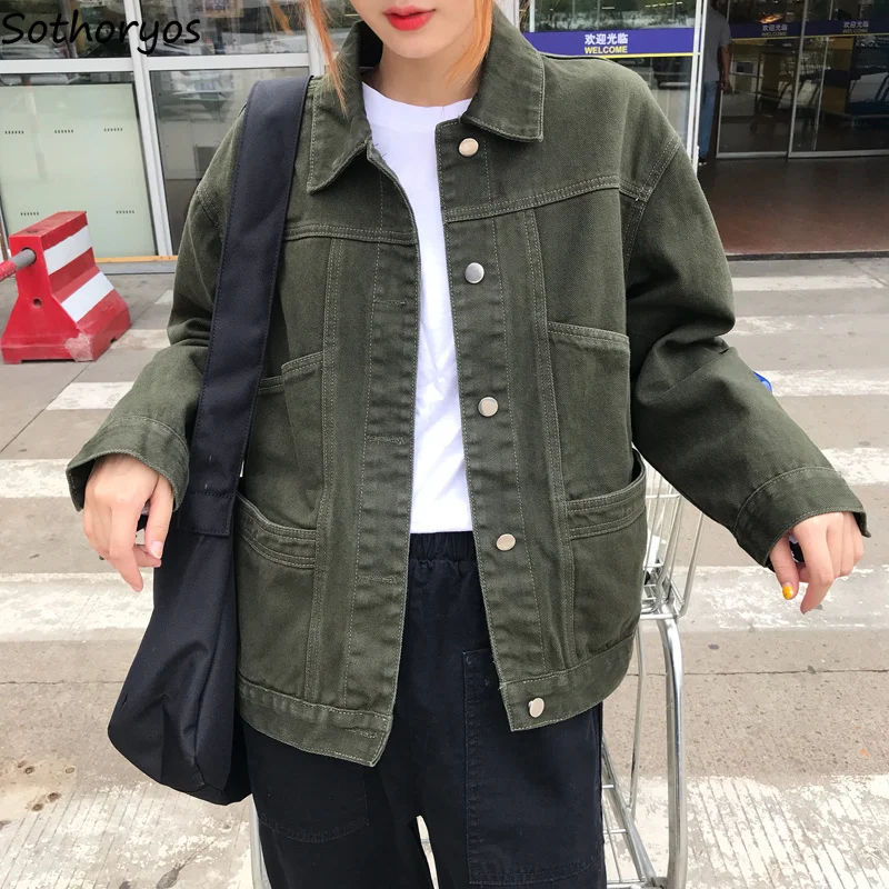 Promo  Jackets Women Autumn Single Breasted Loose Leisure Solid All-match Coats Womens Korean Style Simple