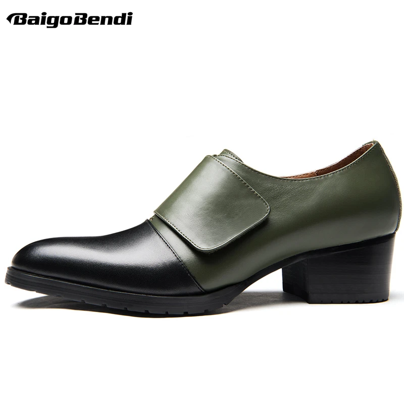 US Size 5-10 Trendy Men Pointed Toe Heels Genuine Leather Hook Loop Thick Heel Oxfords Business Man Dress Shoes Four Seasons US Size 5-10 Trendy Men Pointed Toe Heels Genuine Leather Hook Loop Thick Heel Oxfords Business Man Dress Shoes Four Seasons