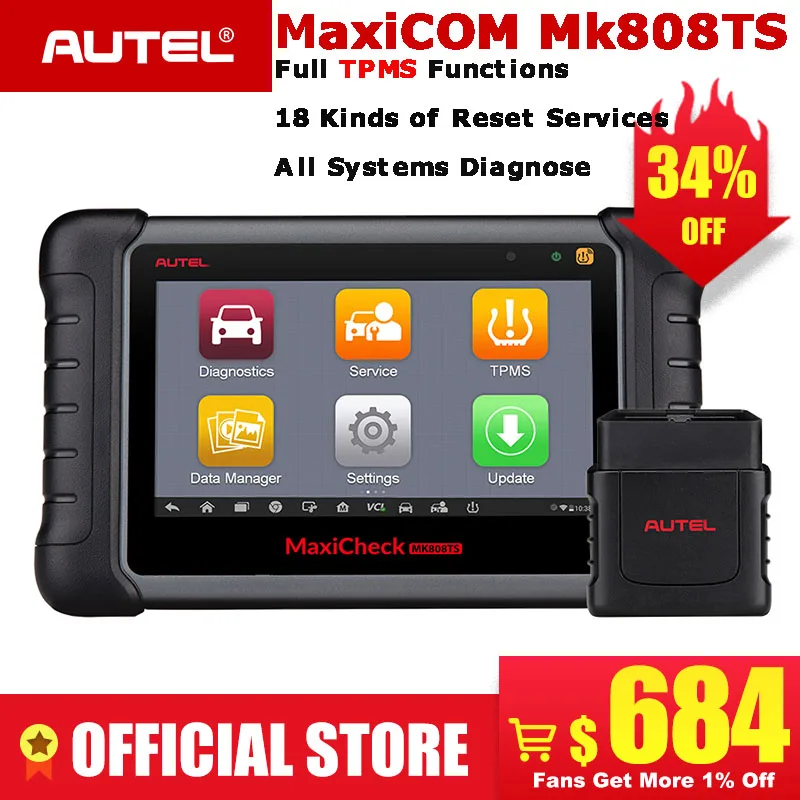 

Autel MaxiCOM MK808TS Automotive OBD2 Car Diagnostic Scan Tool OBD 2 Bluetooth Scanner Programming TPMS MX Sensor PK MK808 TS608