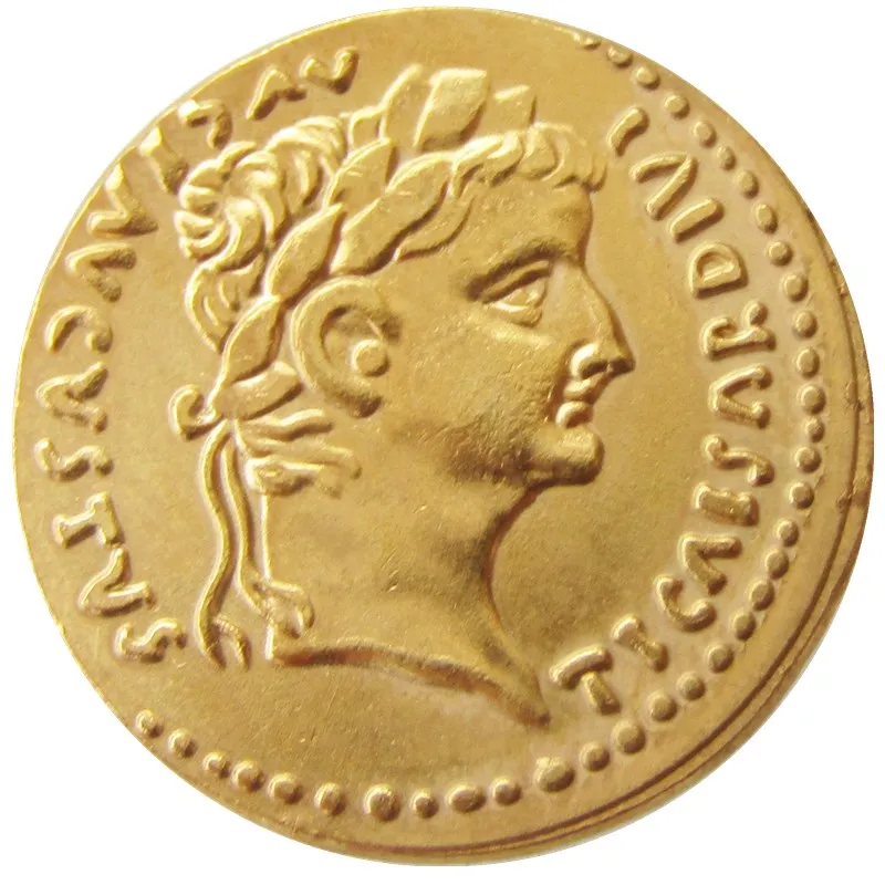 

RM15 Ancient Roman Gold Plated Aureus Coin of Emperor Tiberius - 15 AD