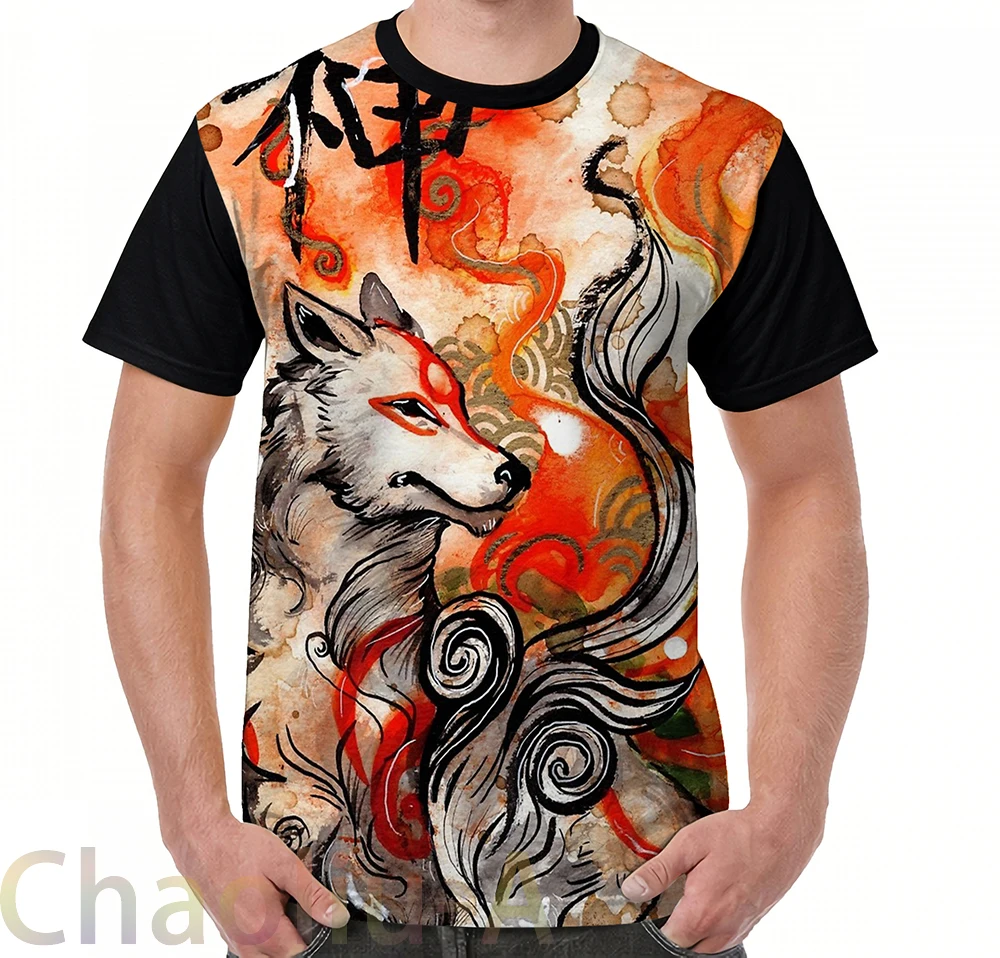 

Okami Amaterasu T-Shirt men funny printed t shirt women tops tees Short Sleeve Casual tshirts