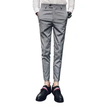 Британский Ретро стиль Мужские костюмы Брюки Модный деловой костюм брюки для стройных мужчин серые и черные классические брюки