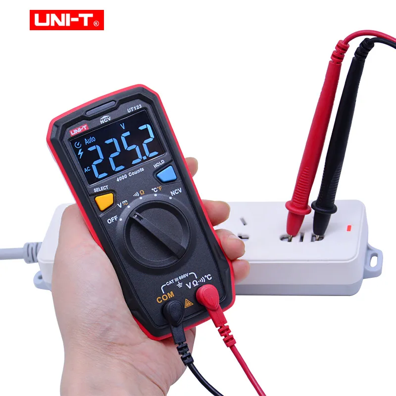 Beste UNI T UT123 Digitale Multimeter Zakformaat Residentiële Multimeter Ac Dc Spanning Weerstand Temperatuur Ncv Tester Ebtn Display
