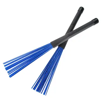 

HOT-1 Pair Retractable Black Handles Jazz Drum Brushes Sticks Blue Nylon 32cm