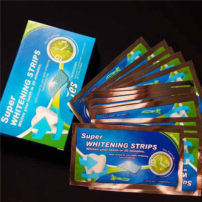 Free shipping 28pc 6 Hydrogen Peroxide Teeth Whitening Strips 14 pouches, Double Elastic Gel