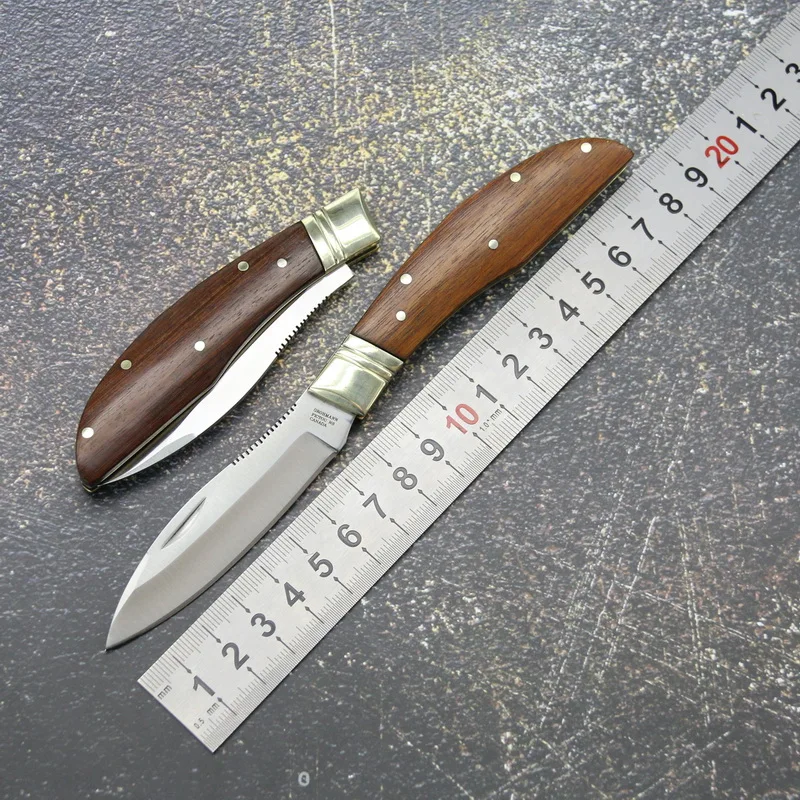 

TIGEND Canada Gromann OEM small folding knife 9cr18mov blade copper + rosewood handle pocket fruit Knives outdoor hunt EDC tool