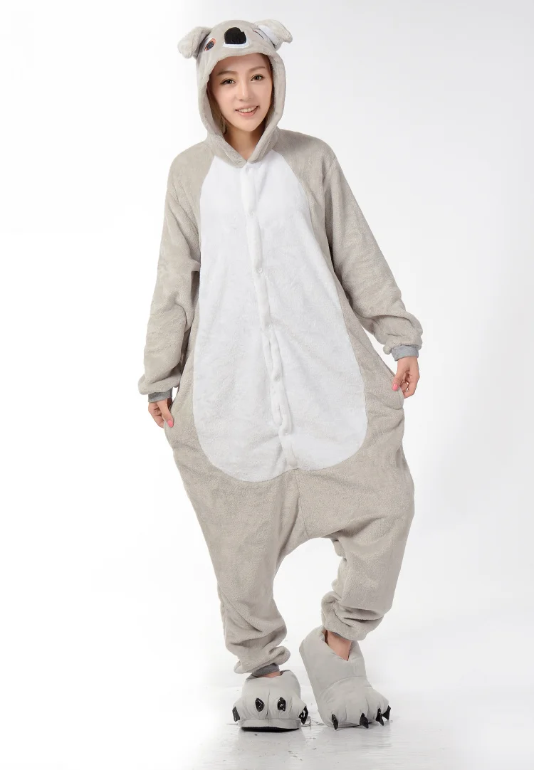 Зимняя пижама в виде животного для взрослых, наборы, мультяшная Праздничная Пижама для костюмированной вечеринки, пижама с единорогом, Ститч кугуруми, для женщин и мужчин, фланелевая с капюшоном - Цвет: Gray Koala