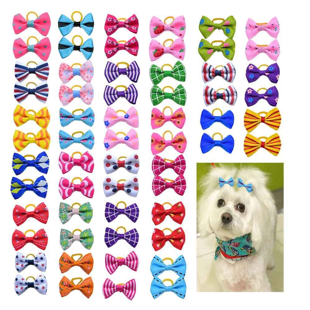 80pcs Pet Dog Bows Dog Hair Grooming Accessories Rubber Bands Pet Cat Hair Bows Pet Hand made