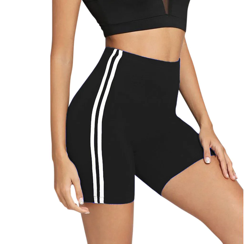 Shorts Spodenki Damskie Shorts Women Pantalones Cortos Mujer Korte Broek Dames Mid Waist Stripe Fitness Hips Tight Shorts Z5