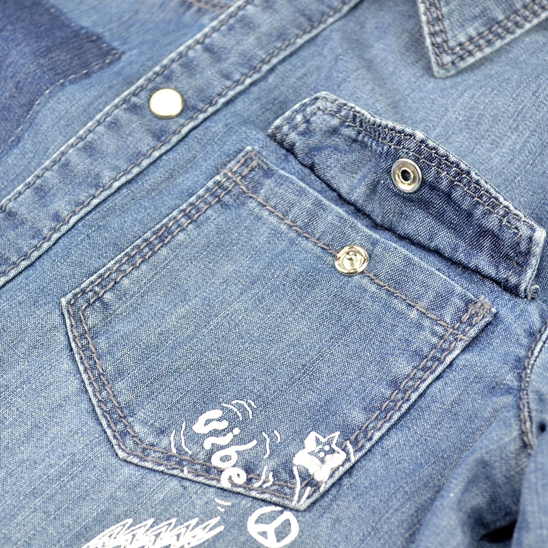 7Boys Denim Shirts Blouses Long Sleeve Kids Jeans Tops Letter Cartoon Printed Cowboy Outwear