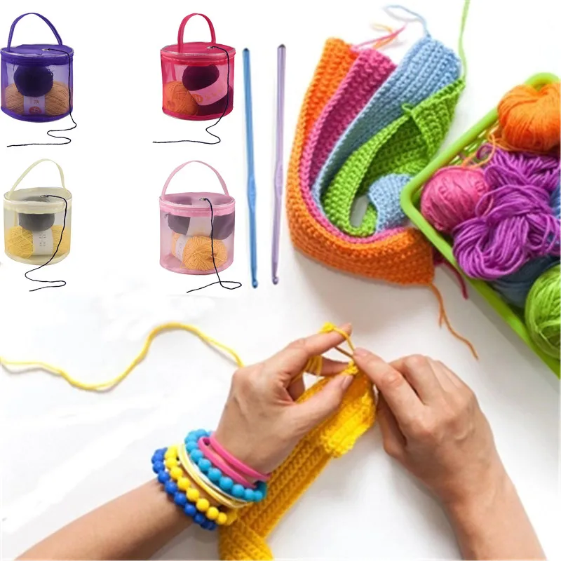 KOKNIT 4 ألوان فارغة الغزل حقيبة التخزين DIY اليد النسيج أدوات المنظم حقيبة للتخزين الغزل حقيبة الكروشيه موضوع تخزين شبكة حامل