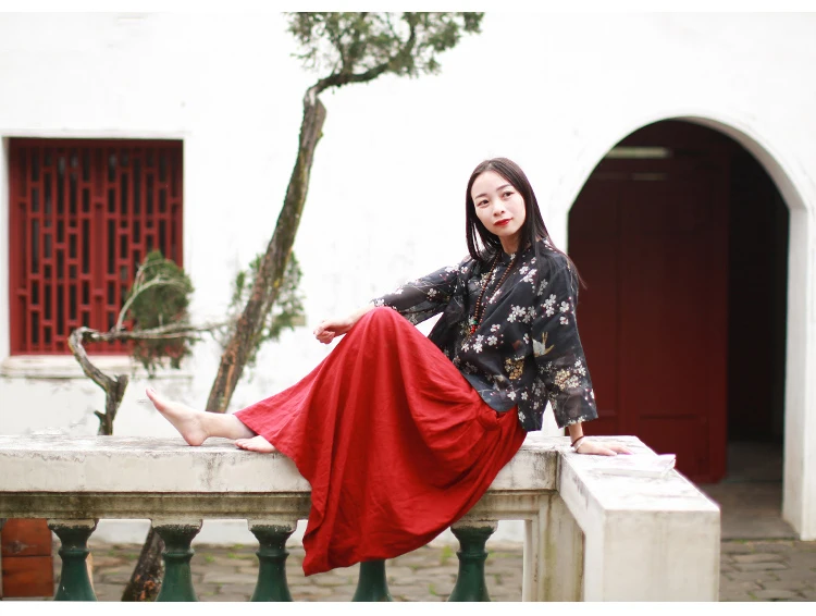 Hanfu костюм черная длинная юбка Китайская одежда летняя Высокая талия Красный хлопок белье ретро Макси Юбка Saia Longa Jupe Faldas Largas