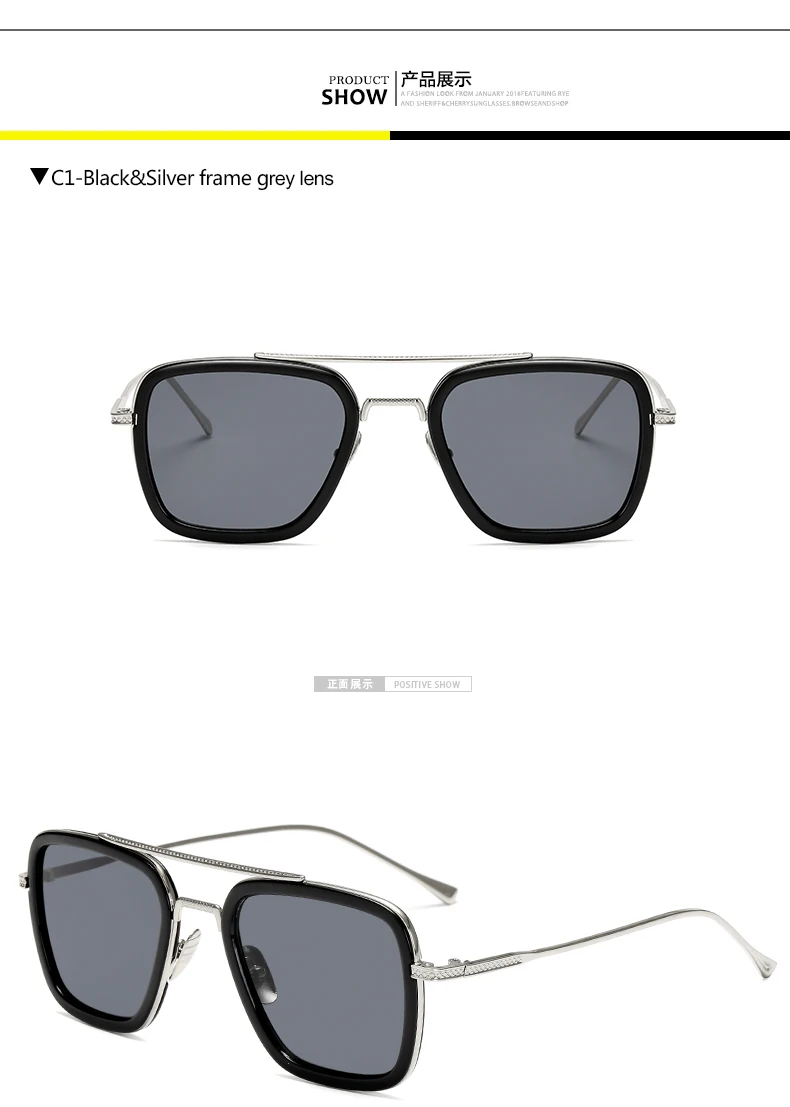 Мужские солнцезащитные очки Tony Stark, модные, Мстители, стиль полета, квадратные, фирменный дизайн, солнцезащитные очки Oculos, Ретро стиль