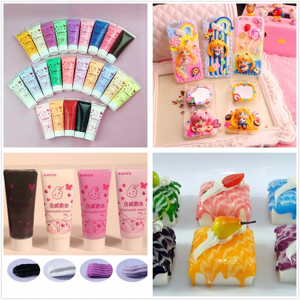 

24pcs/set 50ml Simulation Ice Cream Gel Phone Case DIY Cakes Cake Cream Chocolate Glue Nail Soft Clay Decoration Materials