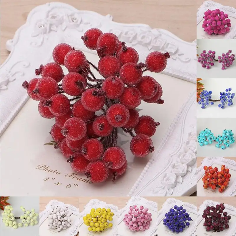 

40pcs Foam Simulation Fruit DIY Christmas Berries Party Gift Mini Christmas Frosted Fruit Berry Holly Artificial Flower #1016