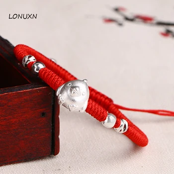 

Cartoon chicken 12 Chinese zodiac Charm Couple Bracelets High Quality Red Rope 100% 925 Sterling Silver Bracelet Women Jewerly