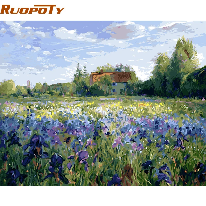 

RUOPOTY Frame Picture DIY Painting By Numbers Flowers Unique Gift Calligraphy Painting For Home Decor 40x50cm Wall Artwork