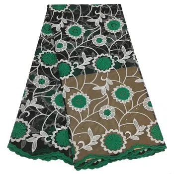 

2019 High Quality African Lace Fabric Green French Net Embroidery Tulle Lace Fabric For Nigerian Wedding Party Dress(7-19