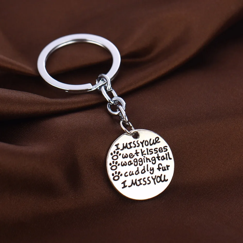 &quotI Miss Your Wet Kisses&quot Keychain Paw Print Dog Pet Loss Memory Keyring Pendant Charm Jewelry Gifts Prsents Women Men Key Chain |