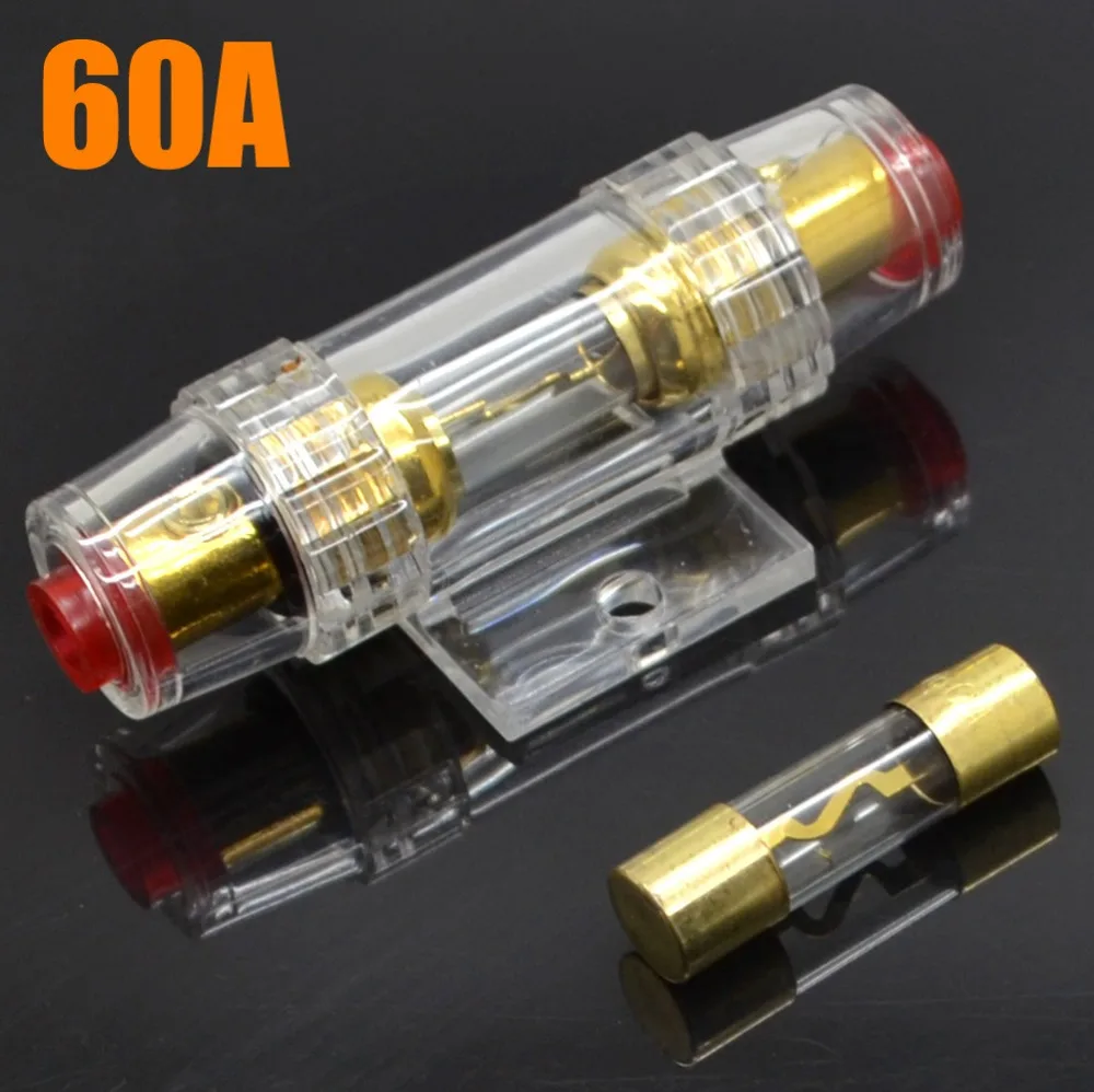 10pcs/lot New 60A Car Audio Part Transparent Gold Fuse Holder Fuse