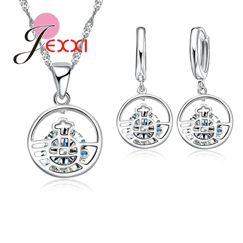 Jemmin Retro Stil 925 Sterling Silber Braut Hochzeit Schmuck Sets Aushöhlen Anhänger Halsketten Ohrringe Set