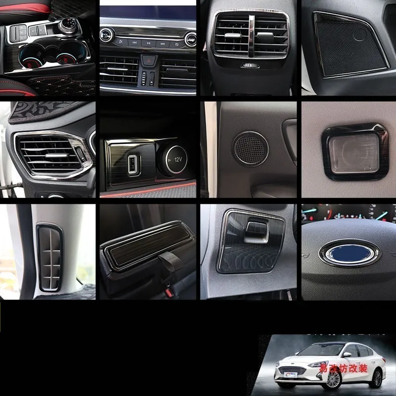 

Center Console Mouldings USB Loundspeaker Black Stainless Steel Air Outlet Gear Decorated Frame For Ford Focus 2019 AAA385