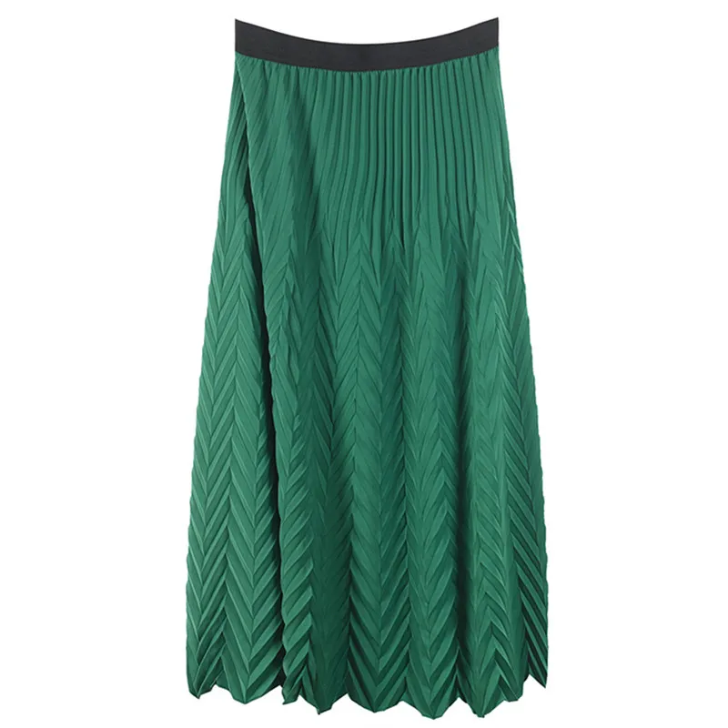 

Women Skirt Beach Woven Summer Holiday Bottom High Waist Green Long Skirt Elastic Skirt Runway Design Jupe Femme Skirt Casual