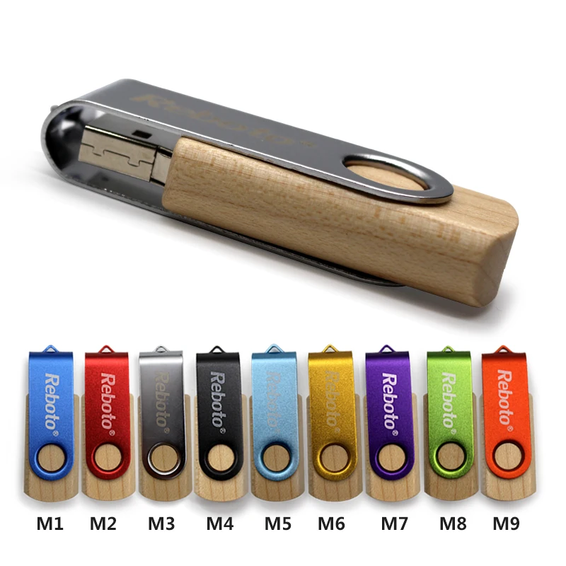Reboto металл USB флешка реального Ёмкость деревянная Флэшка 4ГБ 8ГБ 16ГБ 32ГБ 64ГБ USB 2,0 Pen Drive Memory Stick для ПК