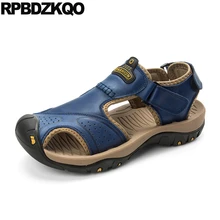 Синий обувь Известный бренд Runway коричневый кроссовки повседневная воздухопроницаемый Мужские сандалии кожаное лето водонепроницаемый спорт закрытый носок на открытом воздухе