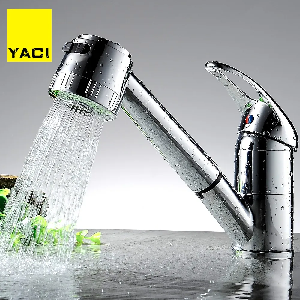 

YACI 1 Kitchen Faucet Pull Out With Spray Kitchen Tap Torneira Cozinha Sink Single Handle Deck Mounted 360 Rotation Tap