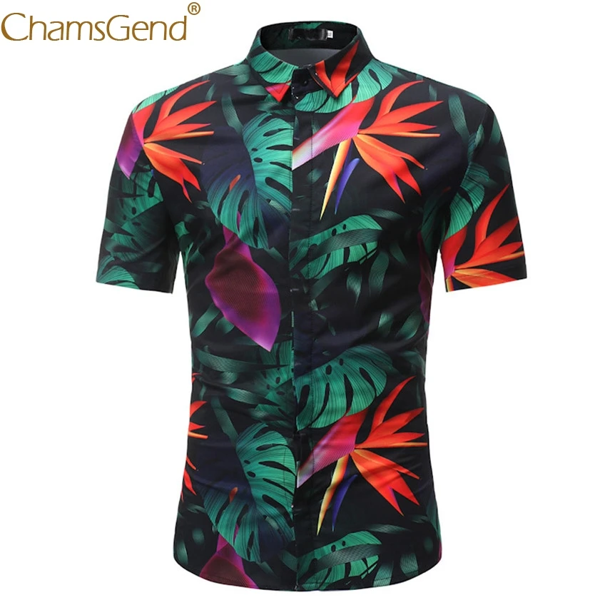 

Brand New Mens Casual Green Leaf Printing Short Sleeve Blouse Shirt Man Summer Slim Fit Hawaii Traveling Tee Shirts #801