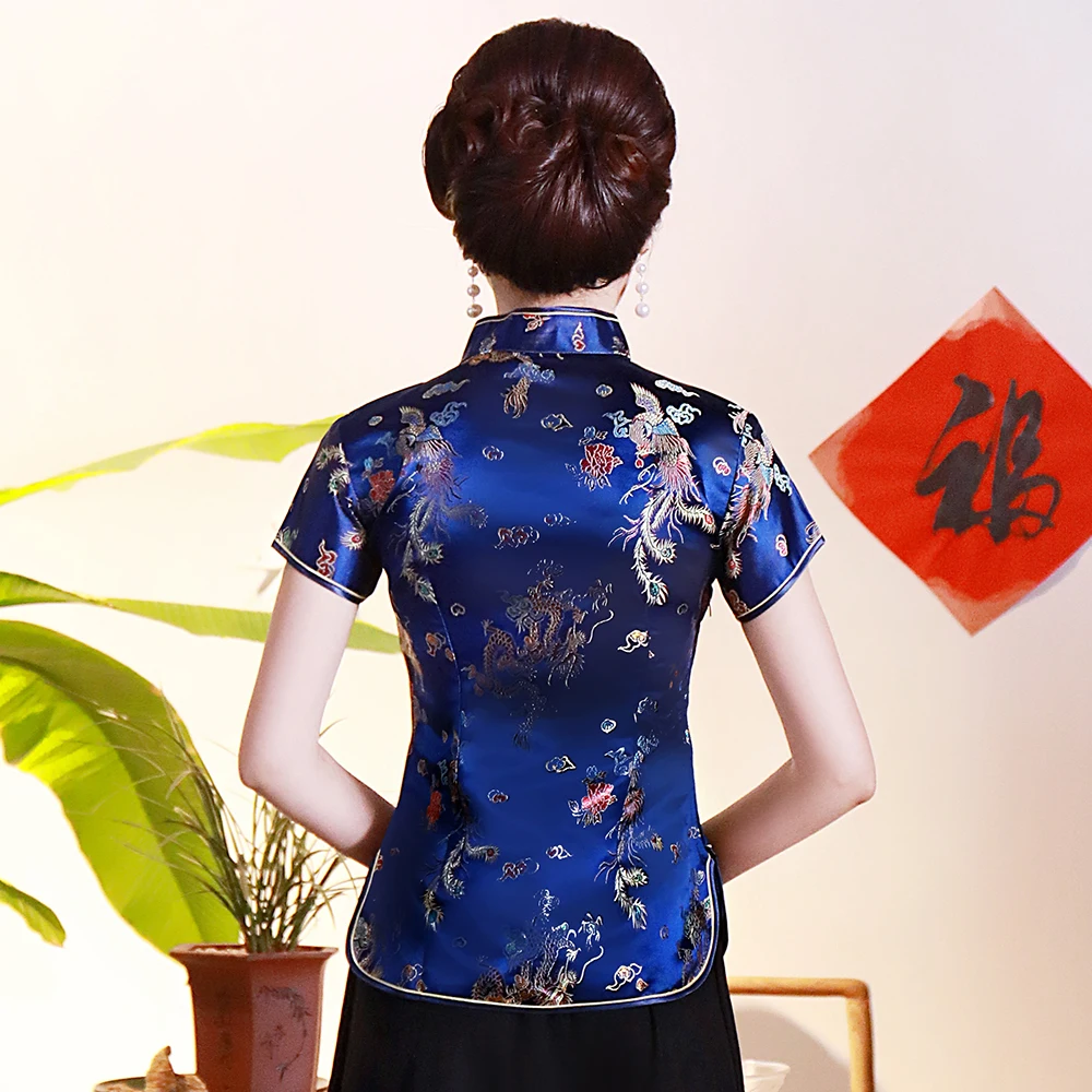 Vintage Slim Asian Women Blouse Novelty Clothes Cheong-sam Collor Tops Shirts Flower Elegant Oriental Stage Show Clothing