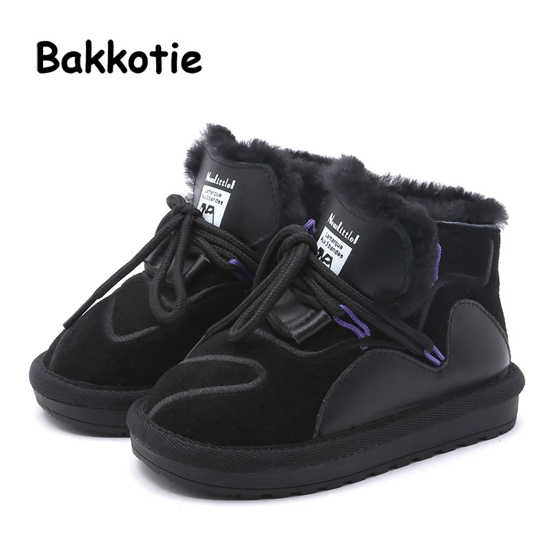 

Bakkotie 2018 Sheepskin Winter Fashion Baby Girl Snow Boots Children Black Warm Shoes Toddler Brand Ankle Shoes Boy Soft Shoes