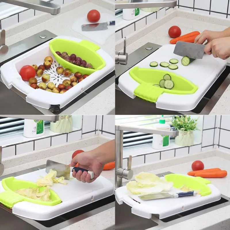

4 in 1 Multi Function Folding Telescopic Vegetable Cutting Board Kitchen Food Chopping Block Kitchen Accessories