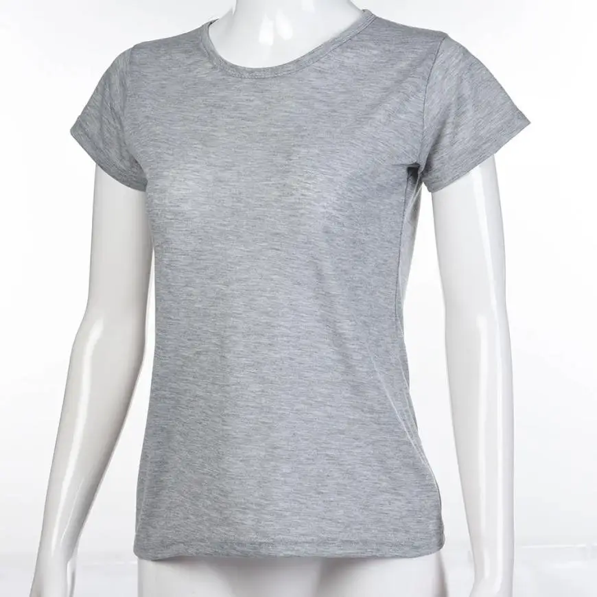 Модные женские белые летние футболки с круглым вырезом, однотонная Повседневная футболка с коротким рукавом, топы, свободные сексуальные, camiseta feminina# F - Цвет: gray
