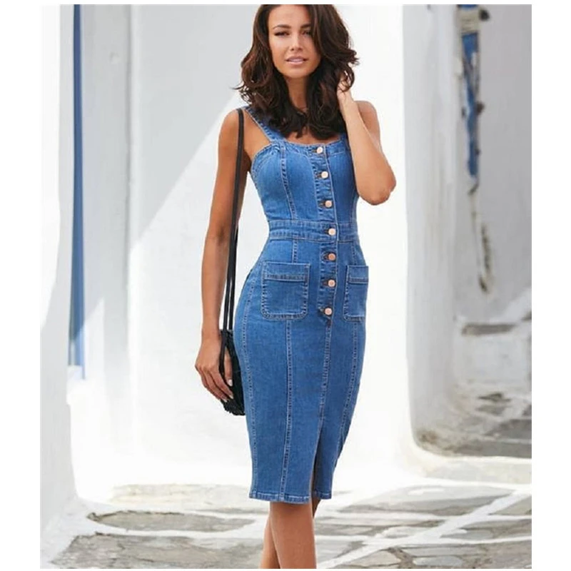Women Summer Sexy Tight Denim Short Dress Woman Fashion Sleveless